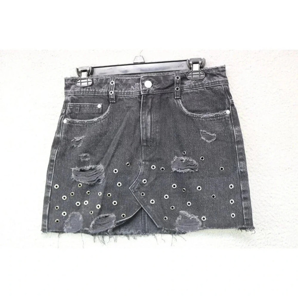 Zara Trafaluc Denimwear Distressed Metal Eyelet Mini Skirt-Size Small-Goth - Picture 1 of 9